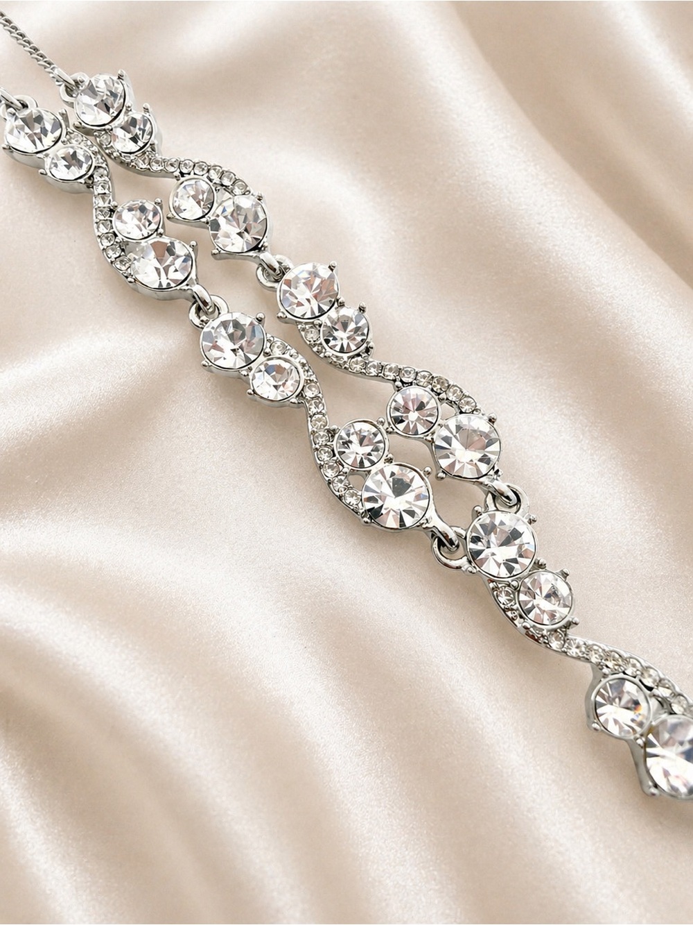 Givenchy Crystal Y-Drop Necklace Silver Tone - Picture 5 of 7